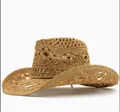 Cappello da cowboy in paglia intrecciata a mano con motivi traforati e tesa ricurva - M (56-58cm) / Stile Paglia Traforata Caffè Chiaro (36) / Caffè chiaro
