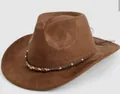 Cappello da cowboy in camoscio marrone con fascia di perline e tesa curva - M (56-58cm) / Stile Cinturino Perlato Stile Etnico Marrone (35) / Marrone