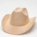 Cappello da cowboy classico in pelle scamosciata con tesa arrotolata in beige per avventure - M (56-58cm) / Stile Bordo Arrotolato Cucito Cachi (26) / Cachi