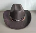 Cappello da cowboy western in pelle scamosciata marrone con stemma a testa di toro e tesa - M (56-58cm) / Stile Testa di Toro in Metallo Marrone Scuro (29) / Marrone Scuro