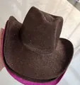 Cappello da cowboy intrecciato a mano marrone con bordo di paillettes rosa per donna - M (56-58cm) / Stile Decorazione Paillettes Rosa Marrone (32) / Marrone