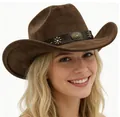 Cappello da cowboy western in pelle scamosciata marrone con fascia - M (56-58cm) / Stile Fibbia Decorazione Girasole Marrone (33) / Marrone
