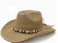 Cappello da cowboy in paglia intrecciata stile western con decorazione etnica di conchiglie - M (56-58cm) / Cappello di Paglia Perline di Legno Conchiglia Tan (31) / cuoio