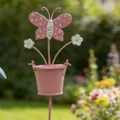 Decorative pink metal butterfly plant stake for garden and flower pot ornamentation - Pink Butterfly