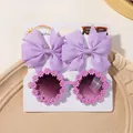 Cute children's purple bow hair clips and flower sunglasses accessory set - Purple (3C)