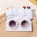 Children's cute white bow hair clips and daisy frame sunglasses accessory set - White (3D)