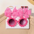 Cute pink ribbon bow hair clips and floral daisy sunglasses set for girls ages 2-10 - Peach Pink (3E)