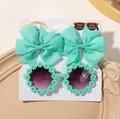 Cute mint green daisy sunglasses and bow hair clips set for girls age 2-10 - Mint Green (3G)