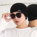 Comfortable black men's knitted beanie hat with soft fleece lining for cold winter weather - Four Horizontal Stripes Made Cover Head Black / One Size