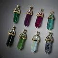 Selection of elegant hexagonal quartz point pendants in various vibrant crystal colors - Stone Approx 8x32mm / Random Color Scheme Single (gold)