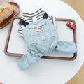 Ensemble de vêtements pour animaux avec t-shirt rayé noir et blanc et salopette en jean - Salopette - Vert Pois
