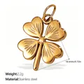 18K gold plated stainless steel four-leaf clover pendant necklace with etched detail. - Engraved Clover (PJ394G)