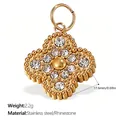 18K gold plated stainless steel four-leaf clover pendant with sparkling rhinestones details - Rhinestone Clover (PJ397WEG)