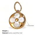 18K gold plated stainless steel flower pendant with white shell inlay, 11.4mm charm - White Shell Round Pendant (PJ399WEG)