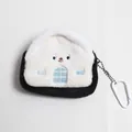 Mignon petit sac en peluche en forme de maison avec mousqueton blanc - Pochette à Peluche en Forme de Maison / Noir et Blanc
