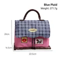 Sac cadeau souvenir en forme de maison rose et bleu à carreaux, 22,5x16,5x20cm - Sac de Rangement Maison en Cuir PU / Bleu à Carreaux
