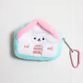 Pochette de rangement en peluche en forme de maison, vert menthe et rose avec mousqueton - Pochette à Peluche en Forme de Maison / Vert menthe