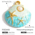 Blue enamel shell-shaped stainless steel pendant with pearl inlay for DIY jewelry - Gradient Shell Starfish Pendant(PJ93449)