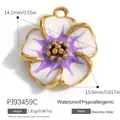 Purple and white enamel flower pendant in stainless steel for DIY jewelry making - PJ93459C