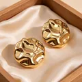 Elegant hammered texture gold-plated stainless steel round stud earrings for women - Gold Irregular Hammered Disk Studs (BJGE0762)