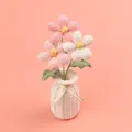 Handmade crochet pink and white daisy flower pot ornament for home and office desktop decor - Gradient Pink Frangipani (Yarn Vase)