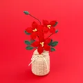Handmade crochet red flower potted ornament for home and desktop decoration - Red Clematis (Beige Vase)