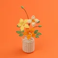Handmade crochet flower bonsai with yellow and orange yarn daisies for desk decor - Gradient Yellow Clematis (Beige Vase)