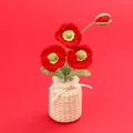 Handmade crochet red poppy flower arrangement in cream knitted vase ornament - Red Poppy (Beige Vase)