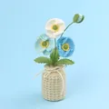 Handmade crochet flower pot ornament with white and blue daisies in a cream yarn vase - Gradient Blue Poppy (Beige Vase)