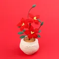 Handmade crochet red flower potted plant with elegant lace trim pot for desk decor - Red Clematis Potted Plant (large Yarn Pot)
