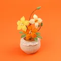 Handmade crochet potted plant with orange and yellow flowers for desk decoration - Gradient Yellow Clematis Potted Plant (large Yarn Pot)
