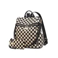 Stylish checkerboard backpack two-piece set with matching pouch and durable gold hardware. - Black Lattice