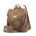 Stylish leopard print two-piece backpack and matching pouch set with brown accents - Leopard Brown