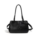 Elegant black woven leather shoulder bag for women with minimalist fashion design - Black