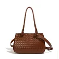 Classic brown Intrecciato woven leather handbag with an adjustable leather shoulder strap - Brown