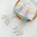 Handmade gradient crystal beaded tassels with pearl accents for DIY jewelry accessories. - Crystal Seed Bead Style / 29# Misty Island Cyan
