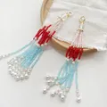 Handmade crystal beaded tassel pendant in vibrant colors for DIY jewelry making accessories - Crystal Seed Bead Style / 32# Red Phoenix Green Water