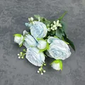 Light blue artificial 5-head peony bouquet, silk rose flowers for wedding home decor - Light Blue