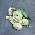 Artificial 5-head peony bouquet in light green and white for wedding home decorations - Light Green with Red Edges