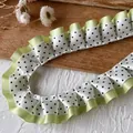 Cinta de encaje plisado de doble capa con lunares negros en tela verde y blanca para DIY - Diseño Encriptado De Lunares Verde Claro Y Blanco De 1 Metro De Largo Y 25 Cm De Ancho.