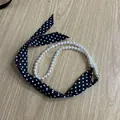 Accessoire de collier en ruban rétro à pois et perles blanches pour chapeaux DIY - 56-58cm / Style de Ruban à Pois et Perles Artificielles (AB342) / Pois Noir Blanc