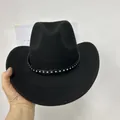 Classic black felt cowboy hat featuring a stylish silver studded leather hat band - Black Rivet Western Cowboy Hat (AB349)