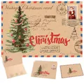 Vintage kraft paper Christmas card set featuring watercolor tree and Santa Claus postmark - Christmas Tree