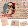 Vintage Kraft Christmas card set featuring a retro Santa Claus and postmark stamps design - Hat Santa