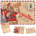 Vintage Kraft Christmas greeting card set featuring cartoon Santa Claus and envelope - Santa Claus with Bag