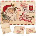 Vintage kraft Christmas greeting card with Santa Claus cartoon and matching envelope - New Santa Head