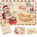 Vintage kraft Christmas greeting card set with Santa Claus cartoon and folding envelope - Caroling Santa
