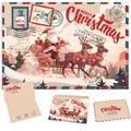Vintage kraft Christmas greeting card set with Santa Claus and reindeer design motifs - Carriage Theme