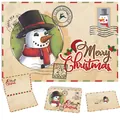 Vintage kraft Christmas greeting card set featuring cute snowman illustration and envelope. - Snowman Theme