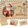Vintage Kraft Christmas card set including Santa Claus greeting card and envelope - Santa Holding Gifts